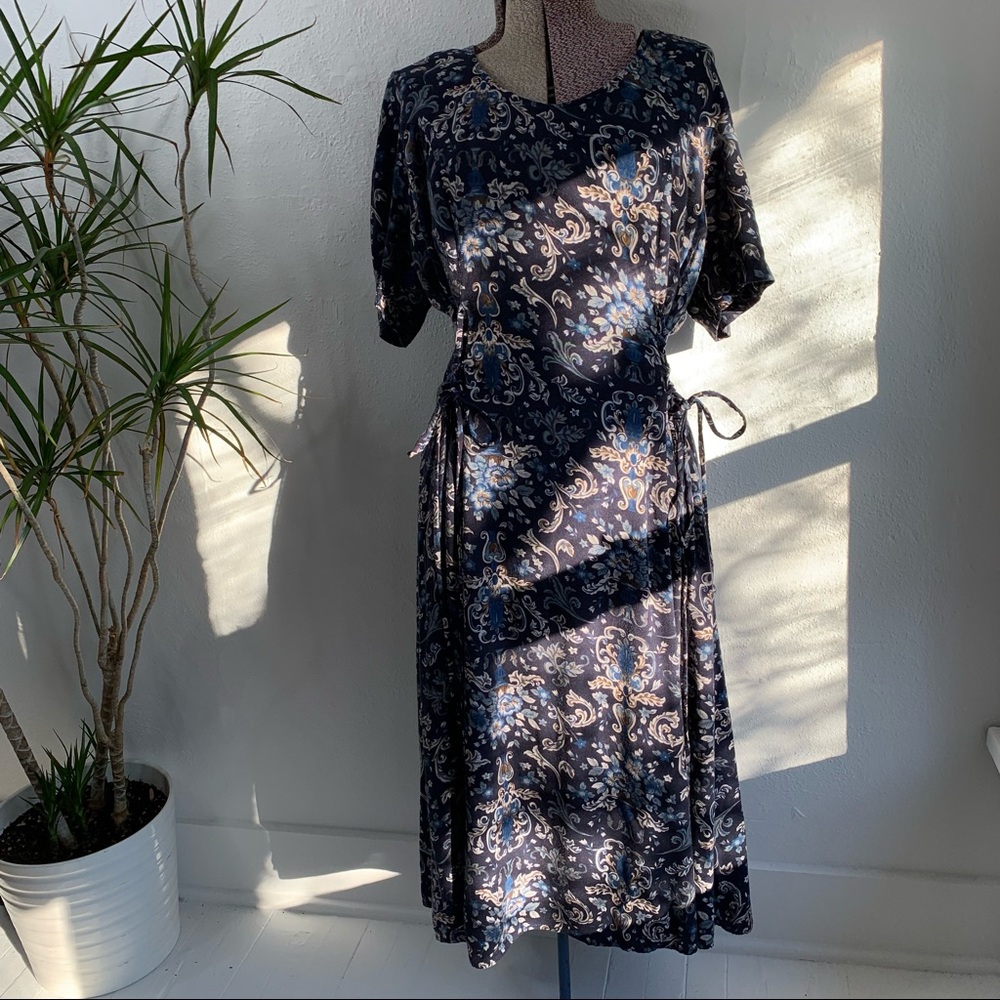 Diana Marco | 90s Floral Maxi Floral Dress w/Front Corset Ties - Large